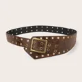 Vintage retro wide belt for women Y2K punk grommet faux leather waist belt for jeans dresses - Type A: Brown Belts with 3.8cm Bronze Gold Buckle
