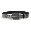 Vintage embossed floral leather belt with unique distressed metal oval buckle for daily wear. - Style C: 3.8cm Gold Buckle + Silver Embossed Belt / 105cm