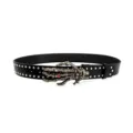 Gothic skeleton hand buckle leather belt with metal studs for punk rock fashion style and daily wear. - Size M (115cm) / Style A Red Dot Skull Hand Silver Nail Belt