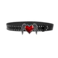 Punk style black leather belt with red heart and angel wings buckle, metal rivet women waist - 105cm / Red Heart Wings with Silver Studs Belt
