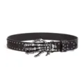 Gothic demon hand buckle studded leather belt, punk rock style waistband for men and women. - Size M (115cm) / Style A White Dot Skull Hand Gun Nail Belt (Three Leather Loops)