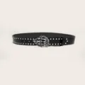 Black punk rivet belt with unique skeleton hand buckle, gothic rock waist accessory - Style B Small Skull Hand Buckle Silver Nail Belt