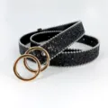 Black glitter belt for women with double gold rings and silver beaded edge, trendy jeans accessory. - Style A Gold Buckle / 105cm / Black