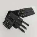 Cinturón ancho de cuero sintético negro con múltiples correas, hebillas y un mini bolso. - 80-100cm / Cinturón de corsé negro de 10 cm de ancho