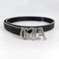 Women fashion black glitter waist belt with vintage gothic silver letter buckle for jeans skirt - Silver Buckle + Black Sequin
