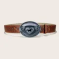 Ceinture en cuir marron gaufré style cow-girl western pour femme avec grande boucle. - Style 1 : ceinture marron foncé de 3,8 cm avec boucle vieillie / 105cm