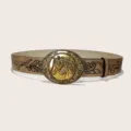 Ceinture en cuir marron style cowboy avec boucle dorée embossée de cheval et motif de taureau. - Style 2 : ceinture kaki de 3,8 cm avec boucle dorée / 105cm