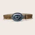 Ceinture en cuir marron style cowboy occidental avec boucle en relief tête de taureau. - Style 1 : boucle vieillie 3,8 cm + ceinture kaki / 105cm