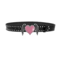 Black punk style women leather belt with pink heart wing buckle metal studs Y2K fashion - 105cm / Pink Heart Wings with Silver Studs Belt
