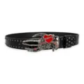Black punk studded leather belt with skeleton hand skull buckle for rock street fashion - Style D Red Heart Ghost Hand Buckle Gun Nail Belt (Three Leather Loops)