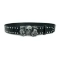 Gothic skull buckle rivet leather belt for men and women, dark rock style waist accessory. - Style C Three Skull Head Buckle Silver Nail Belt