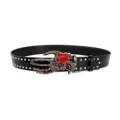 Punk rock black leather belt featuring a unique skeleton hand skull buckle and metal studs. - Style D Red Heart Ghost Hand Buckle Silver Nail Belt