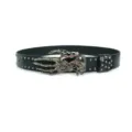 Dark punk rock style devil hand skull rivet leather belt for men and women fashion waist accessory - Style E Black Heart Ghost Hand Buckle Gun Nail Belt (Three Leather Loops)