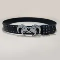 Ceinture en cuir noir style punk gothique avec rivets métalliques et boucle cœur ailé mode femme - Modèle G: Boucle Argentée avec Ceinture Clous Gun