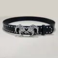 Ceinture en cuir noir style punk gothique avec boucle cœur métal mode Y2K - Modèle G: Boucle Argentée avec Ceinture Clous Argentés