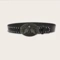 Ceinture style punk pour femme avec grande boucle papillon tête de mort et rivets - Modèle F: Boucle Argentée avec Ceinture Clous Argentés