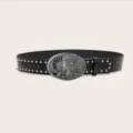 Ceinture en cuir noir style punk avec rivets et boucles ovales portrait variante. - Modèle E: Boucle Argentée avec Ceinture Clous Argentés