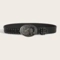 Ceinture en cuir cloutée style punk noir pour femmes avec boucle vintage gravée - Modèle D: Boucle Argentée avec Ceinture Clous Gun