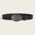Ceinture en cuir noir style punk avec boucle croisée argentée vintage et rivets métal. - Modèle C: Boucle Argentée avec Ceinture Clous Gun