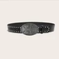 Belle ceinture en cuir noir style punk pour femmes avec boucle métal croix et clous. - Modèle C: Boucle Argentée avec Ceinture Clous Argentés