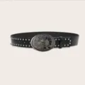 Ceinture femme en cuir noir style punk avec rivets métalliques et boucle ovale rétro. - Modèle D: Boucle Argentée avec Ceinture Clous Argentés