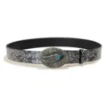 Women vintage bohemian style embossed wide leather belt with turquoise metal buckle. - Style A: 3.8cm Gold Buckle & Silver Embossed Belt / 105cm