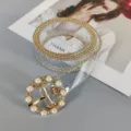 Élégante ceinture transparente en PVC avec chaîne dorée et boucle perle strass femme - Style 3 : boucle ronde en perles et strass + perles de bordure dorées