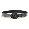 Women vintage western belt featuring a double horse buckle and floral pattern strap design. - 105cm / Style A Silver Buckle
