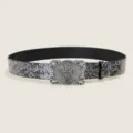 Punk retro cross buckle leather belt for men women, gothic floral embossed waist belt. - Style B / 105cm
