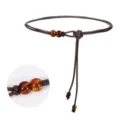 Damen schmaler Taillengürtel dunkelbraune Lederkordel Kleidkette mit Bernsteinperlen Stil - 120cm / Kaffeebraun