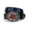 Vintage Y2K western style rose rivet women leather belt with aesthetic floral buckle black - Size S - 105cm / Style A-01: 3.8cm Silver Buckle + Black Belt (Flower Studs)
