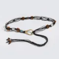 Cintura intrecciata boho con perline di legno e conchiglie per vacanze e abbigliamento casual. - 2,0 cm + Cintura caffè