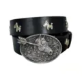 Vintage punk stijl zwarte lederen riem met pijl paard gesp en metalen studs voor dagelijks. - Stijl C (3.8cm Zilveren Gesp met Paardenhoofd Klinknagels) / Zwart