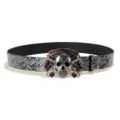 Punk gothic skull buckle belt with embossed leather strap for trendy alternative fashion style - Model B (Silver Buckle Embossed) / 105cm