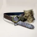 Retro faux leather wide belt with vintage metal buckle, gold studs and plush fur tail decor. - Style E: 3.8cm Antique Gold Buckle Brown Belt