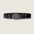 Vintage black leather belt with turquoise stone feather buckle and star grommets for women men. - Type A: 3.8cm Feather Buckle & Black Belt (Star Holes)
