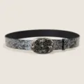 Vintage silver embossed cross buckle belt, trendy unisex waist accessory for stylish outfits. - Style C / 105cm