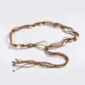 Cintura in corda intrecciata stile boho artigianale con perline di legno conchiglie fibbia - 2,0 cm + Cintura marrone