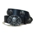 Punk skull leather belt variant, black gothic style with snake buckle and cross rivets for men. - A-01 Style (Cross Stud) / Size S - 105cm