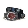 American retro Y2K western style rose flower rivet belt women's fashion waist accessory - Size S - 105cm / Style A-02: 3.8cm Silver Buckle and Black Belt with Heart Studs