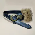 Vintage wide belt for women featuring metallic studs, ornate vintage buckle and faux fur accent. - Style E: 3.8cm Antique Gold Buckle & Black Belt