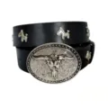 Vintage punk stijl zwart lederen riem met zilveren stier schedel gesp en dierlijke klinknagels. - Stijl D (3.8cm Zilveren Gesp met Paardenhoofd Klinknagels) / Zwart