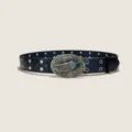 Retro turquoise double grommet belt with vintage carved oval buckle for women and men fashion. - Style A: 3.8cm Feather Buckle + Black Belt (Round Holes)