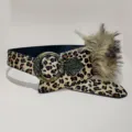 American retro leopard print wide belt with metal buckle, rivets and faux fur charm for women. - Style E: 3.8cm Antique Gold Buckle & Leopard Print Belt