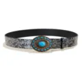 Bohemian retro turquoise stone wide waist belt for women, silver embossed design. - Style C: 3.8cm Silver Buckle & Silver Embossed Belt / 105cm