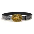 Fashion women's belt with vintage gold wild horse buckle and black floral pattern strap. - 105cm / Style C Gold Buckle