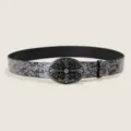 Trendy silver floral embossed belt with retro cross metal buckle, stylish accessory. - Style D / 105cm
