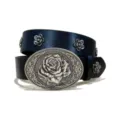 Vintage Y2K western style black leather belt with ornate rose buckle and flower studs. - Size S - 105cm / Style B-01: 3.8cm Gold Buckle and Black Belt with Flower Studs