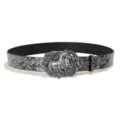Vintage Western horse buckle belt for women, silver floral pattern faux leather strap. - 105cm / Style C Silver Buckle