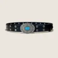 Black Retro Western Turquoise Belt with Star Studs and Vintage Ornate Metal Buckle - Style B: 3.8cm Blue Turquoise + Black Belt (Star Holes)